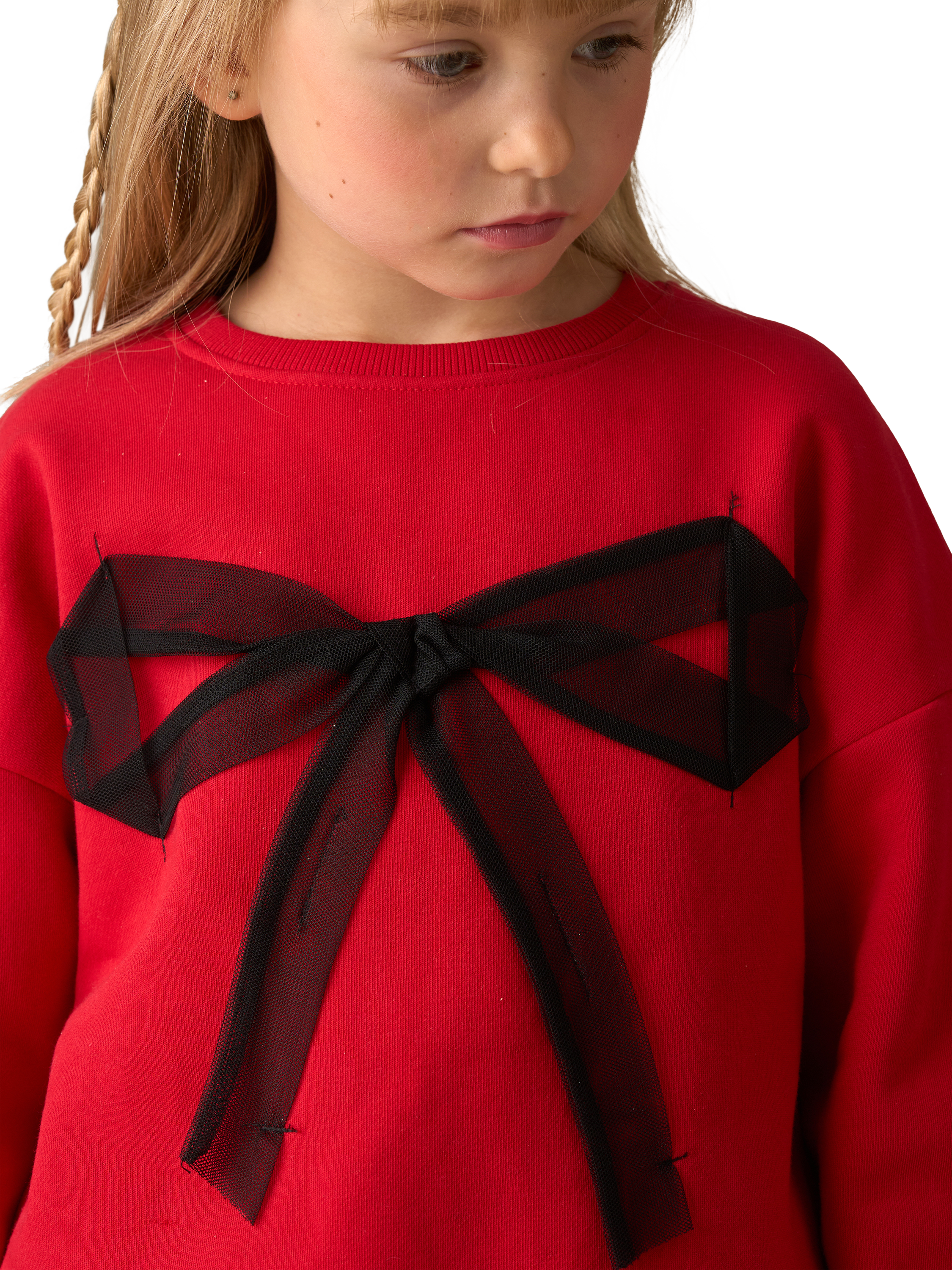 Product image 3 of 7, which shows Angel & Rocket Kids' Cotton Blend Mesh Bow Sweater, Red, 3-4 years