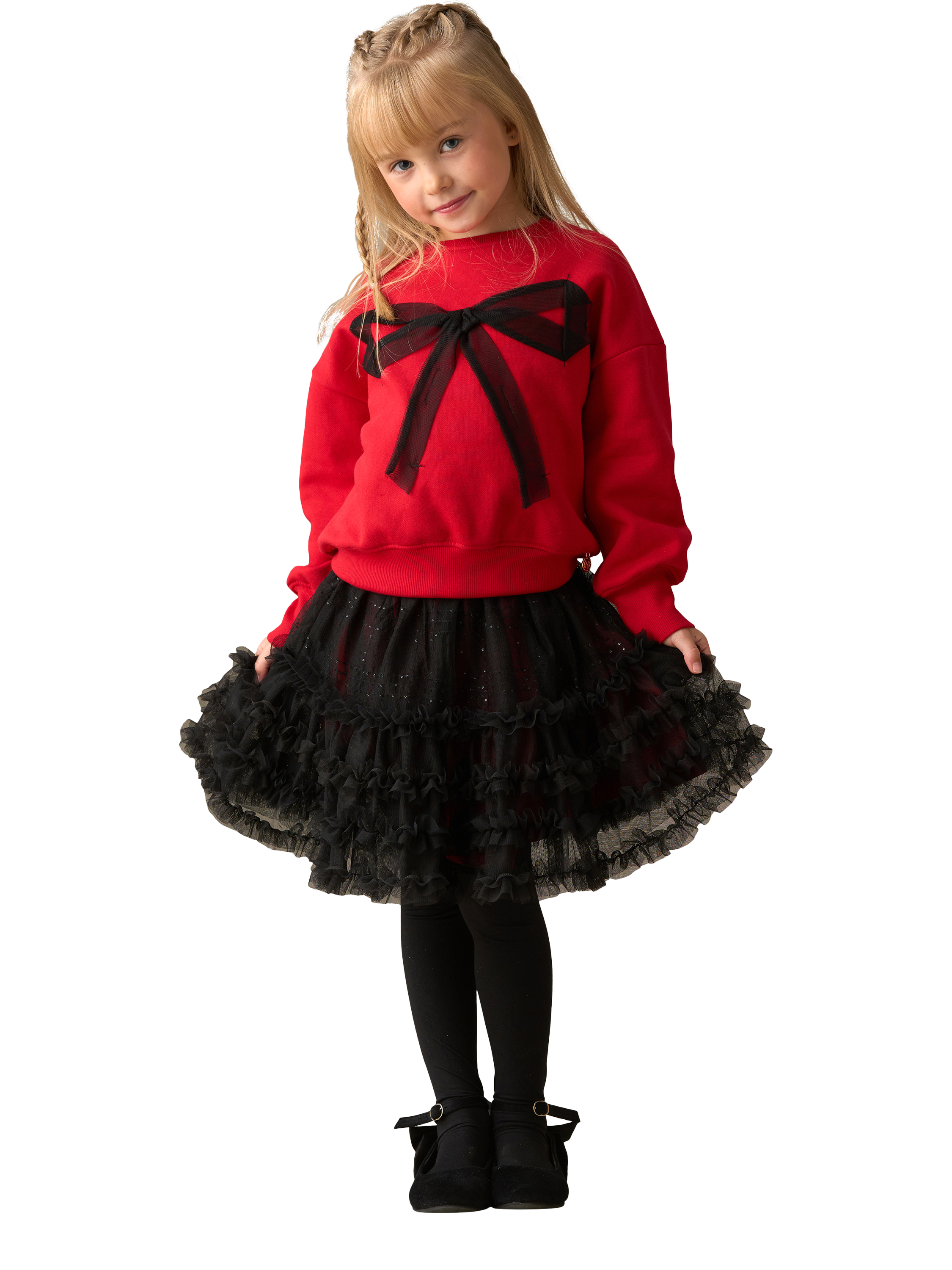 Product image 4 of 7, which shows Angel & Rocket Kids' Cotton Blend Mesh Bow Sweater, Red, 3-4 years