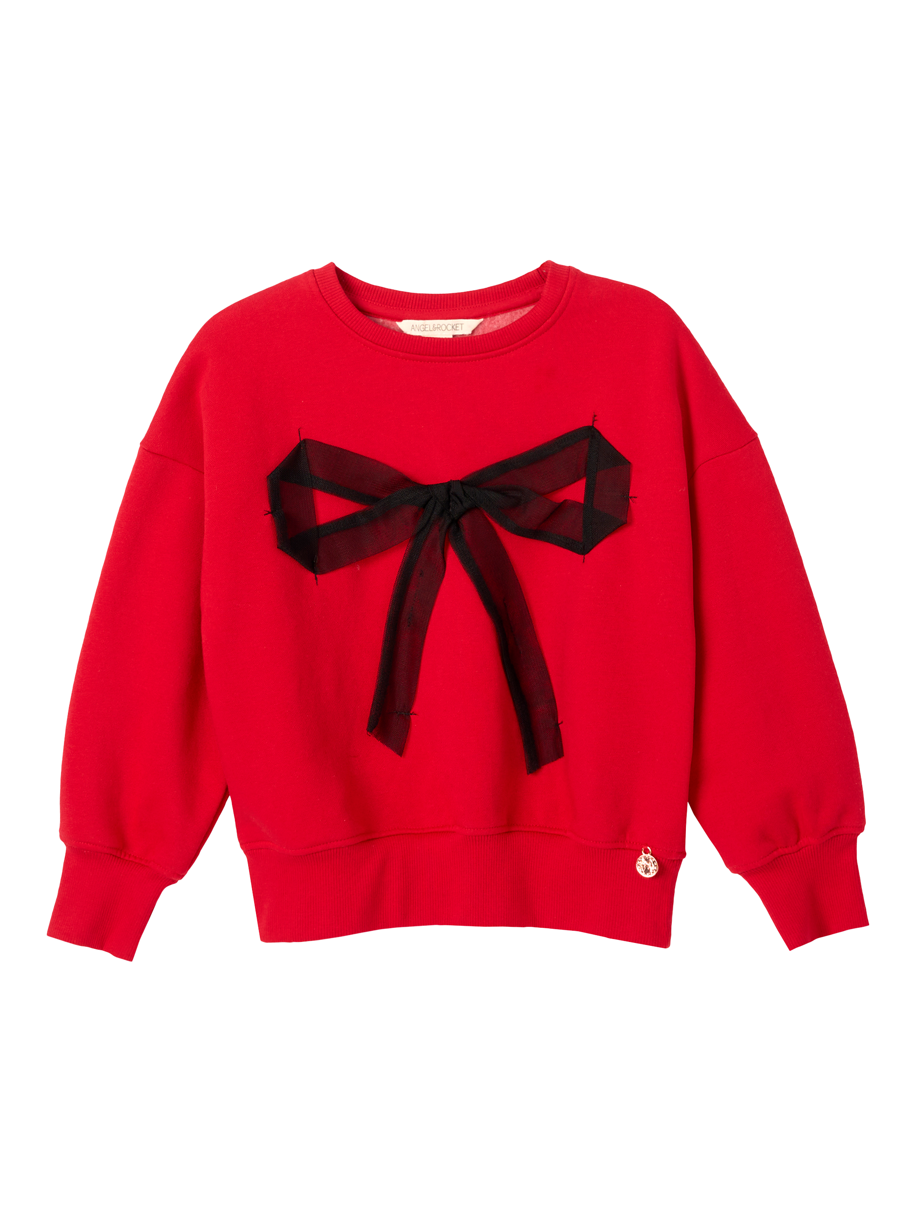 Product image 5 of 7, which shows Angel & Rocket Kids' Cotton Blend Mesh Bow Sweater, Red, 3-4 years