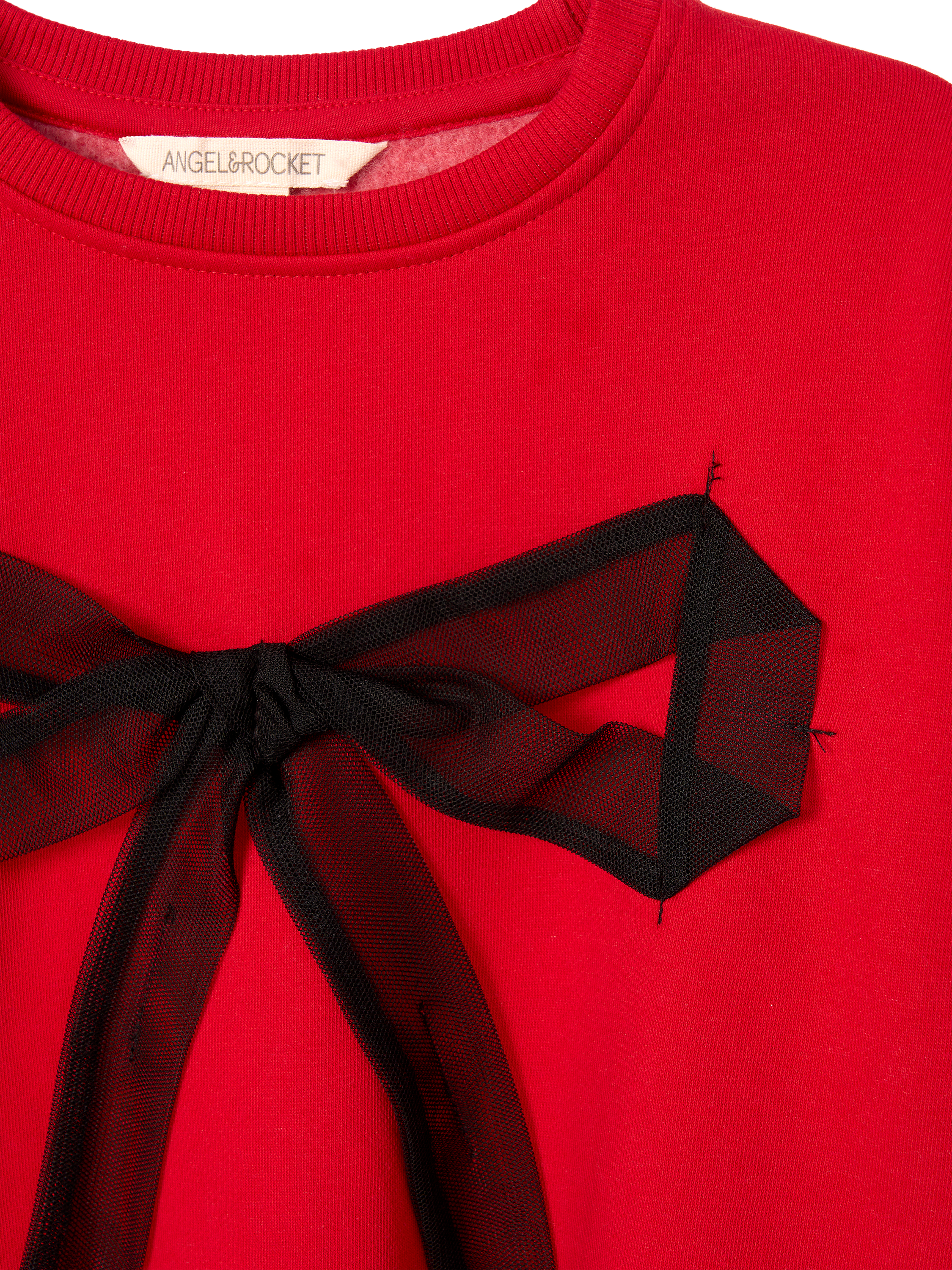 Product image 7 of 7, which shows Angel & Rocket Kids' Cotton Blend Mesh Bow Sweater, Red, 3-4 years