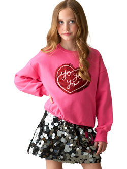 Angel & Rocket Kids' Cotton Rich Sequin Heart Sweatshirt, Pink, Pink