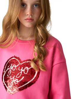 Angel & Rocket Kids' Cotton Rich Sequin Heart Sweatshirt, Pink - view 2, Pink