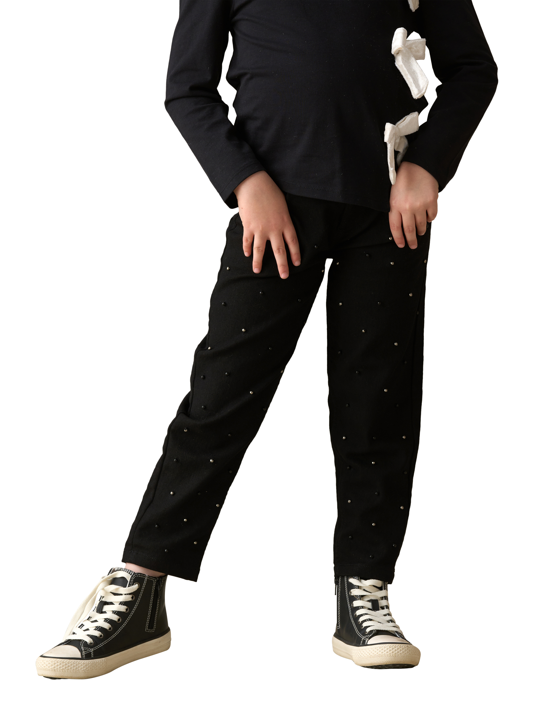 Product image 1 of 8, which shows Angel & Rocket Kids' Beaded Jeans, Black, 6 years