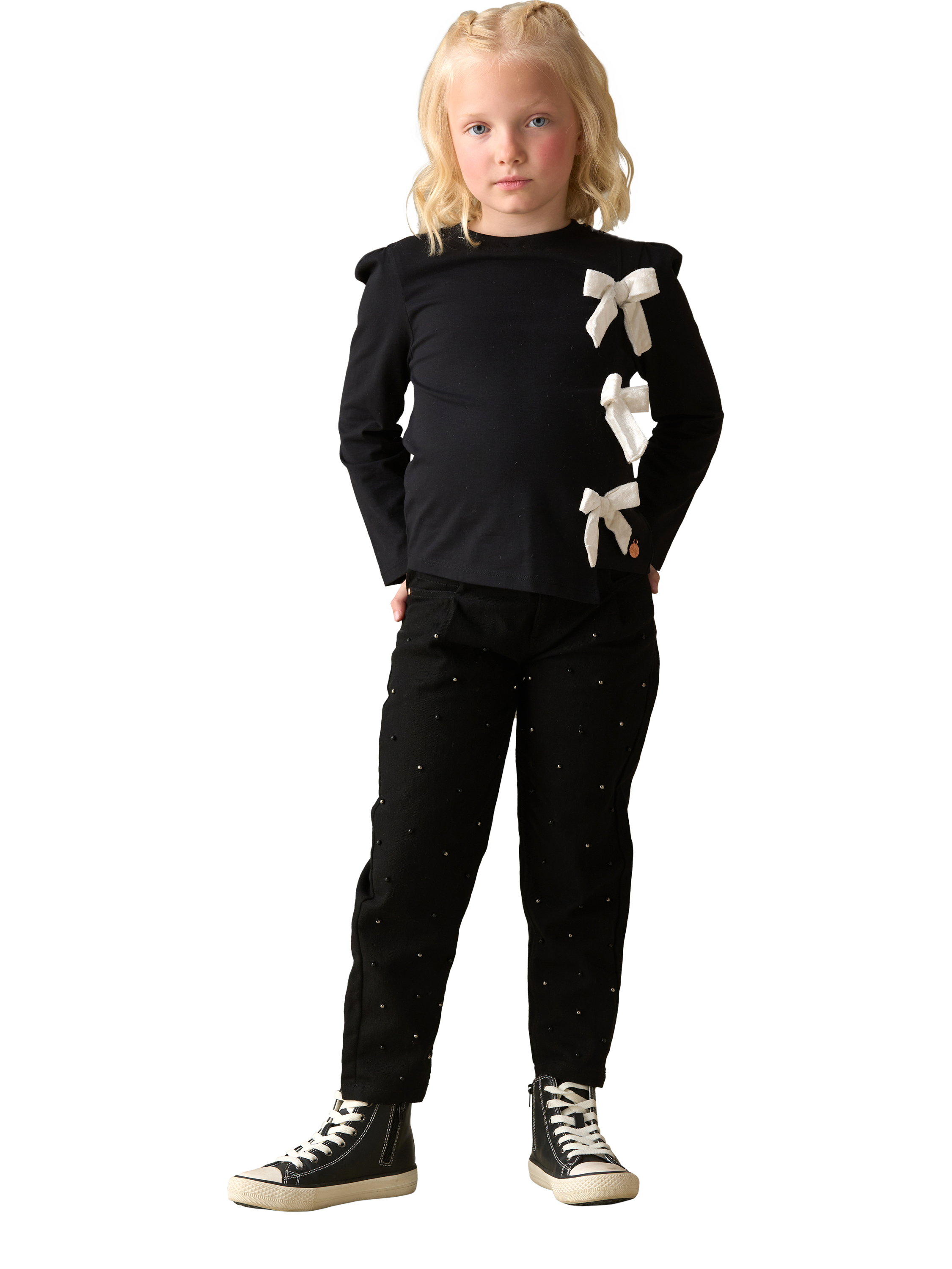 Product image 4 of 8, which shows Angel & Rocket Kids' Beaded Jeans, Black, 6 years