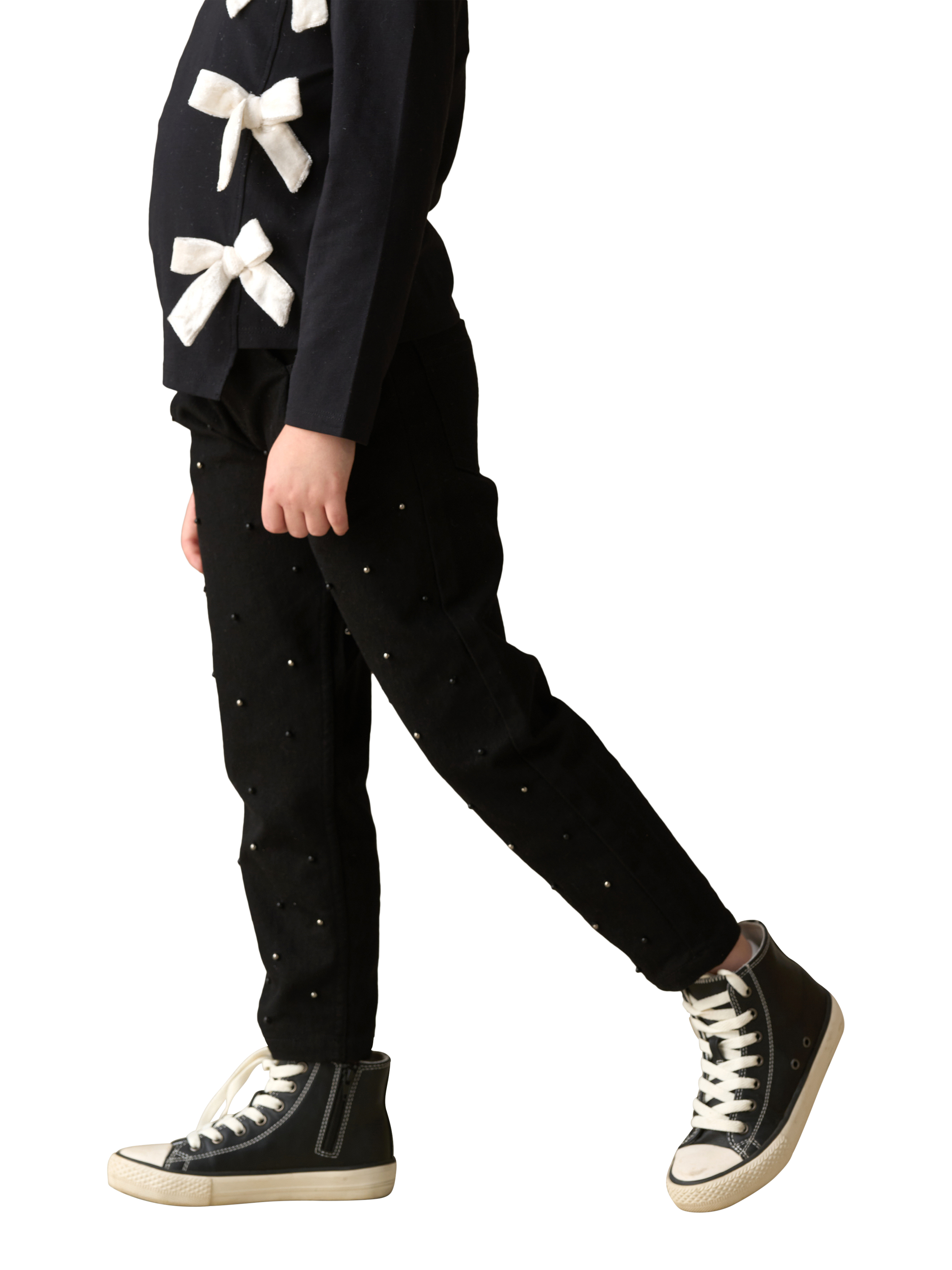 Product image 5 of 8, which shows Angel & Rocket Kids' Beaded Jeans, Black, 6 years