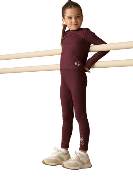 Angel & Rocket Kids' Ribbed Active Leggings, Burgundy - view 2, Burgundy