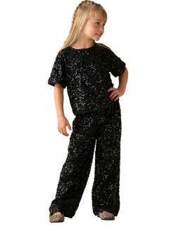 Angel & Rocket Kids' Velvet Sequin Trousers, Black - view 2, Black