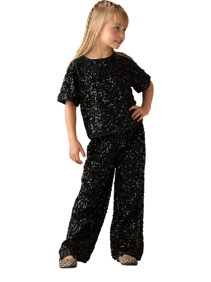 Angel & Rocket Kids' Velvet Sequin Trousers, Black - view 2, Black