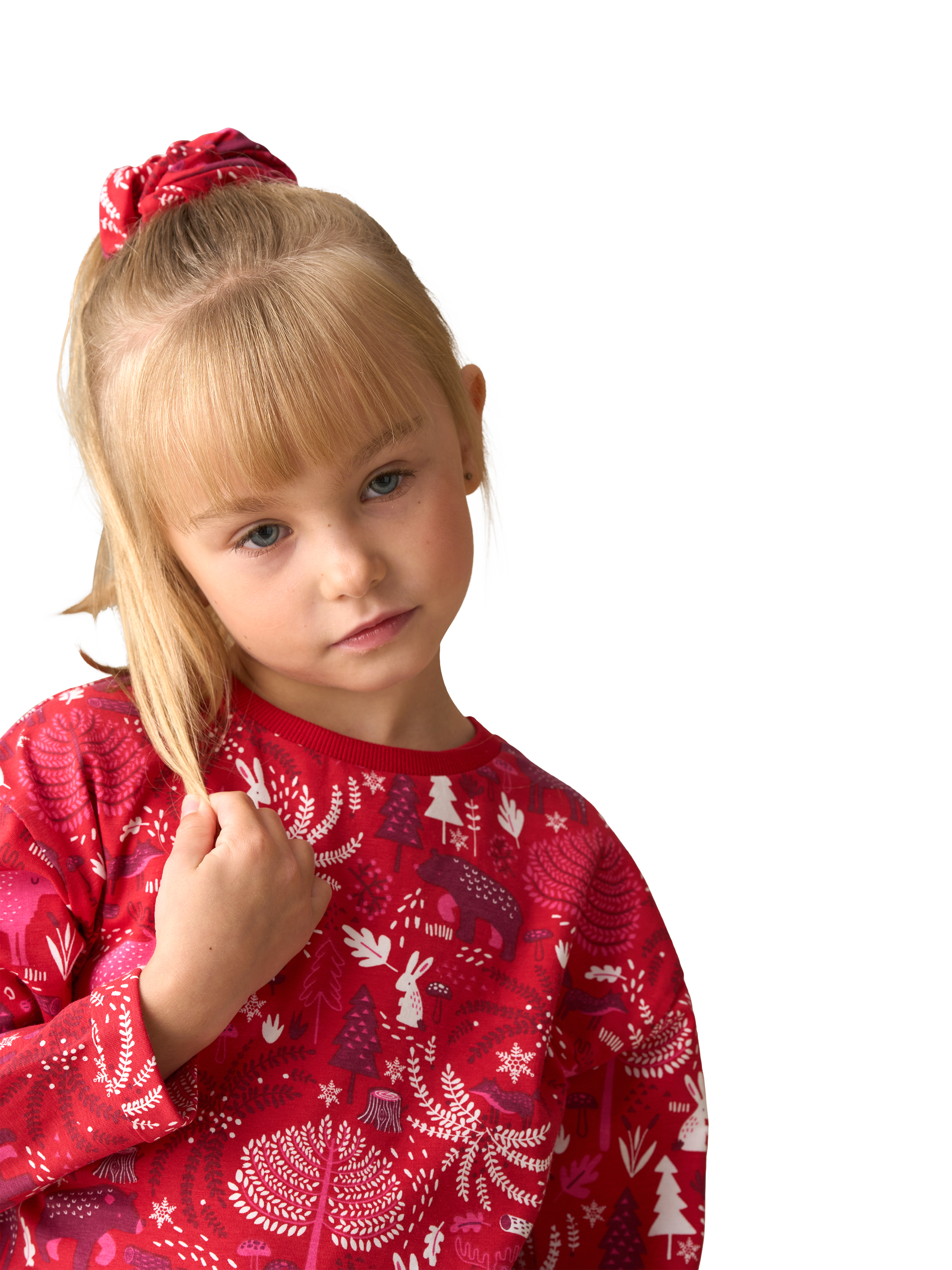 Product image 3 of 9, which shows Angel & Rocket Kids' Cotton Blend Scandi Print Pyjamas, Red, 3 years