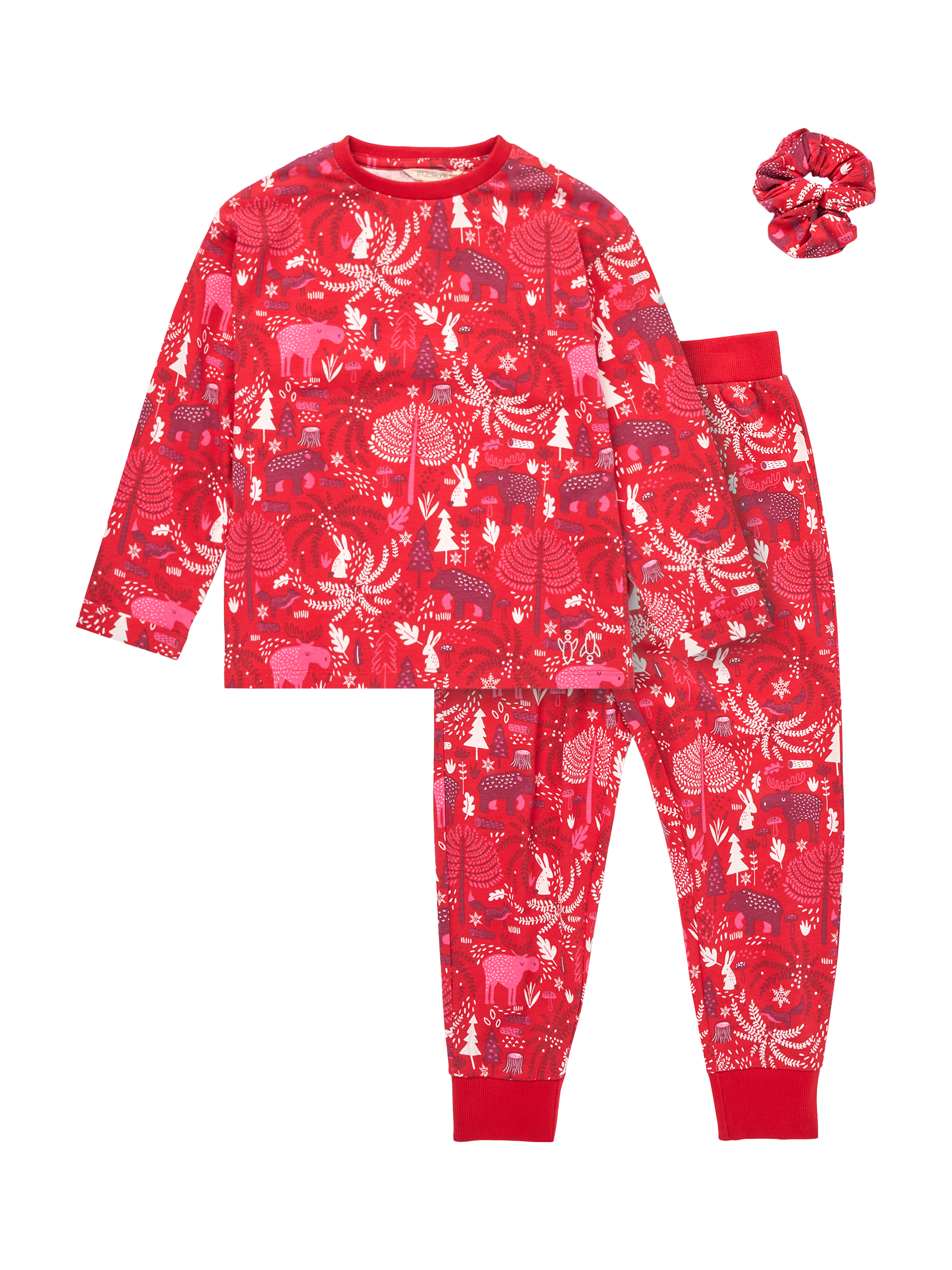 Product image 6 of 9, which shows Angel & Rocket Kids' Cotton Blend Scandi Print Pyjamas, Red, 3 years