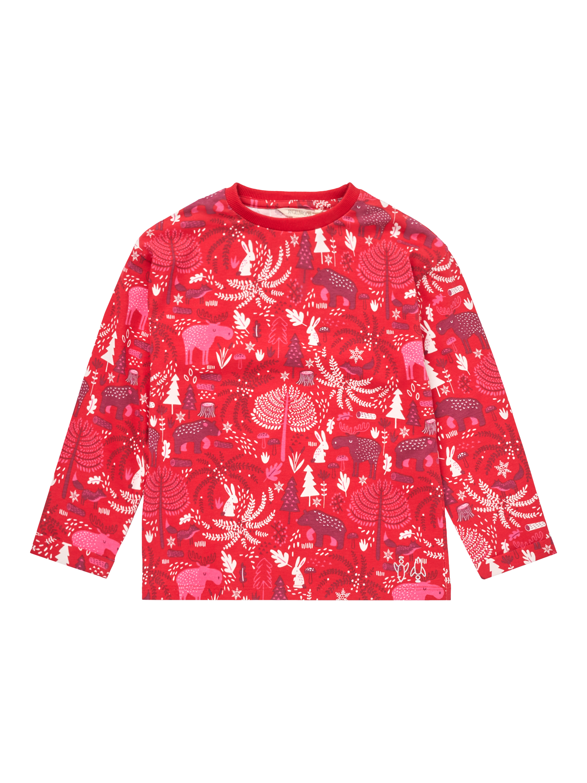 Product image 7 of 9, which shows Angel & Rocket Kids' Cotton Blend Scandi Print Pyjamas, Red, 3 years