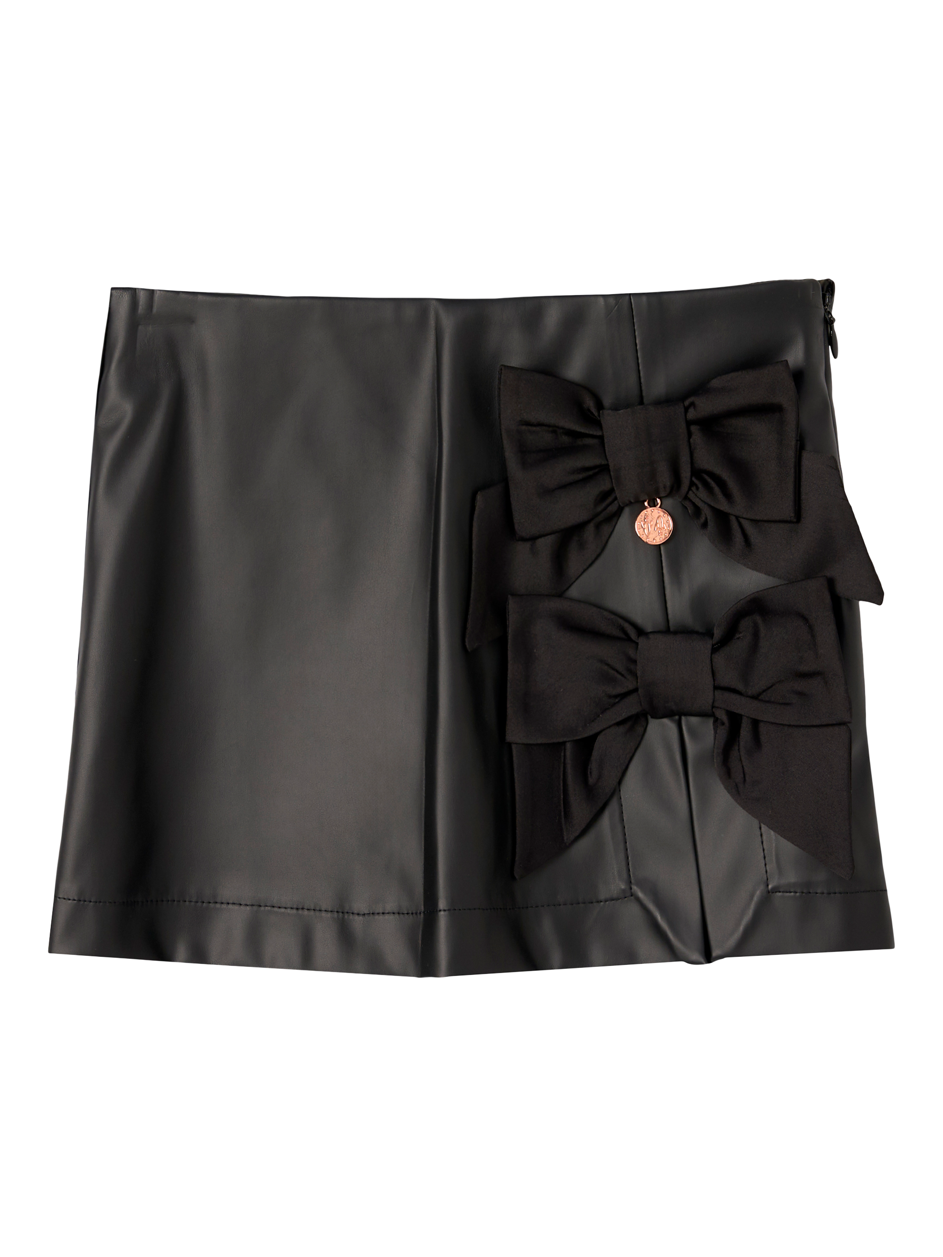 Product image 6 of 8, which shows Angel & Rocket Kids' Bow Faux Leather Skort, Black, 3 years