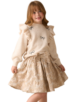 Angel & Rocket Kids' Metallic Jacquard Skirt, Cream - view 2, Cream