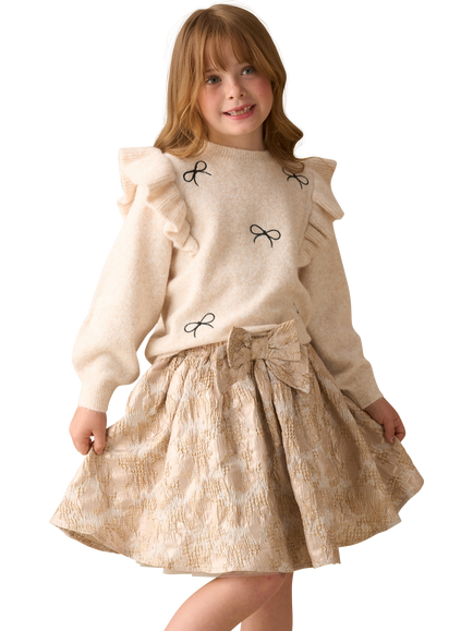 Angel & Rocket Kids' Metallic Jacquard Skirt, Cream - view 2, Cream