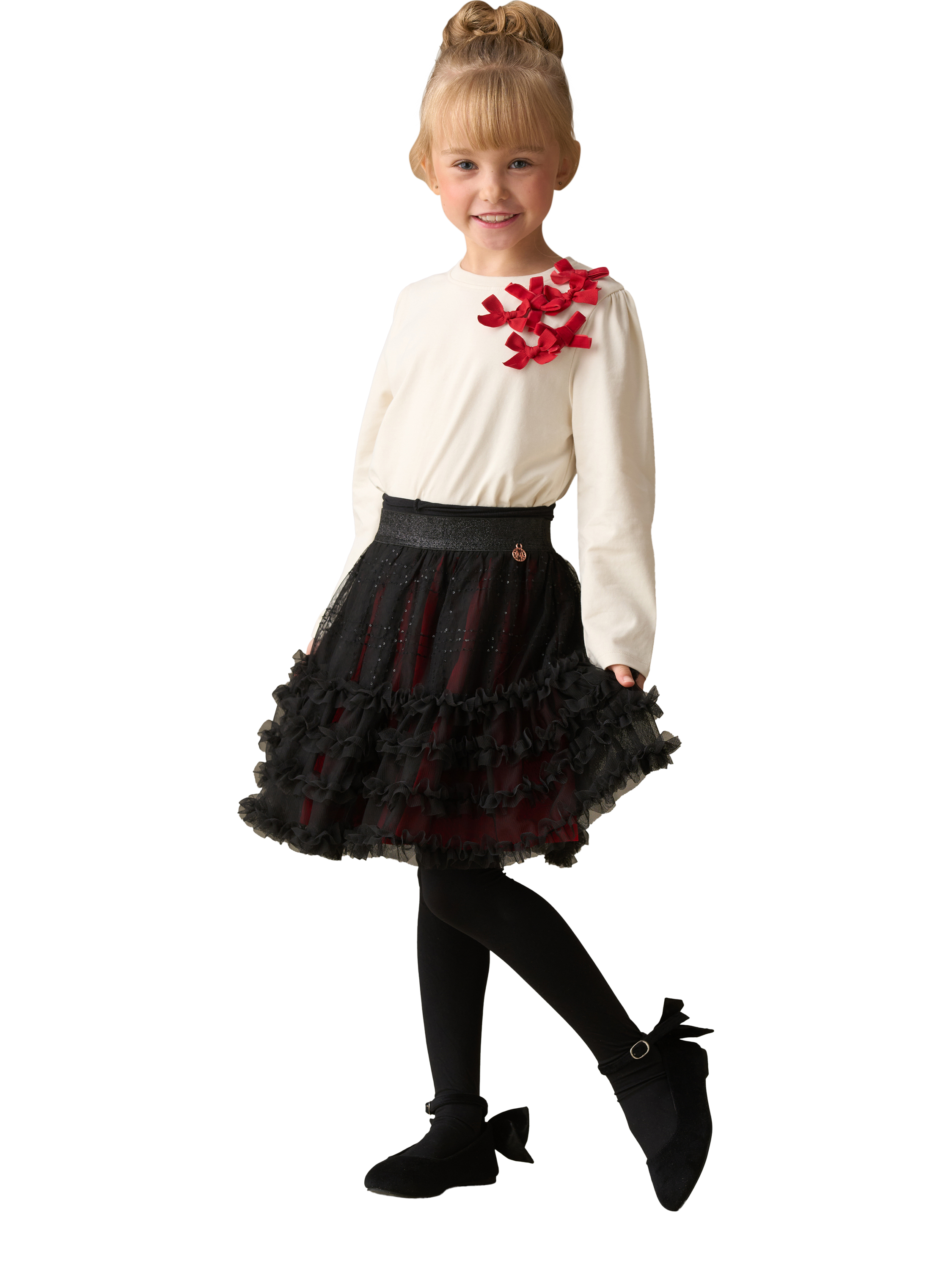 Product image 2 of 11, which shows Angel & Rocket Kids' Mesh Sequin Tartan Skirt, Red, 3 years