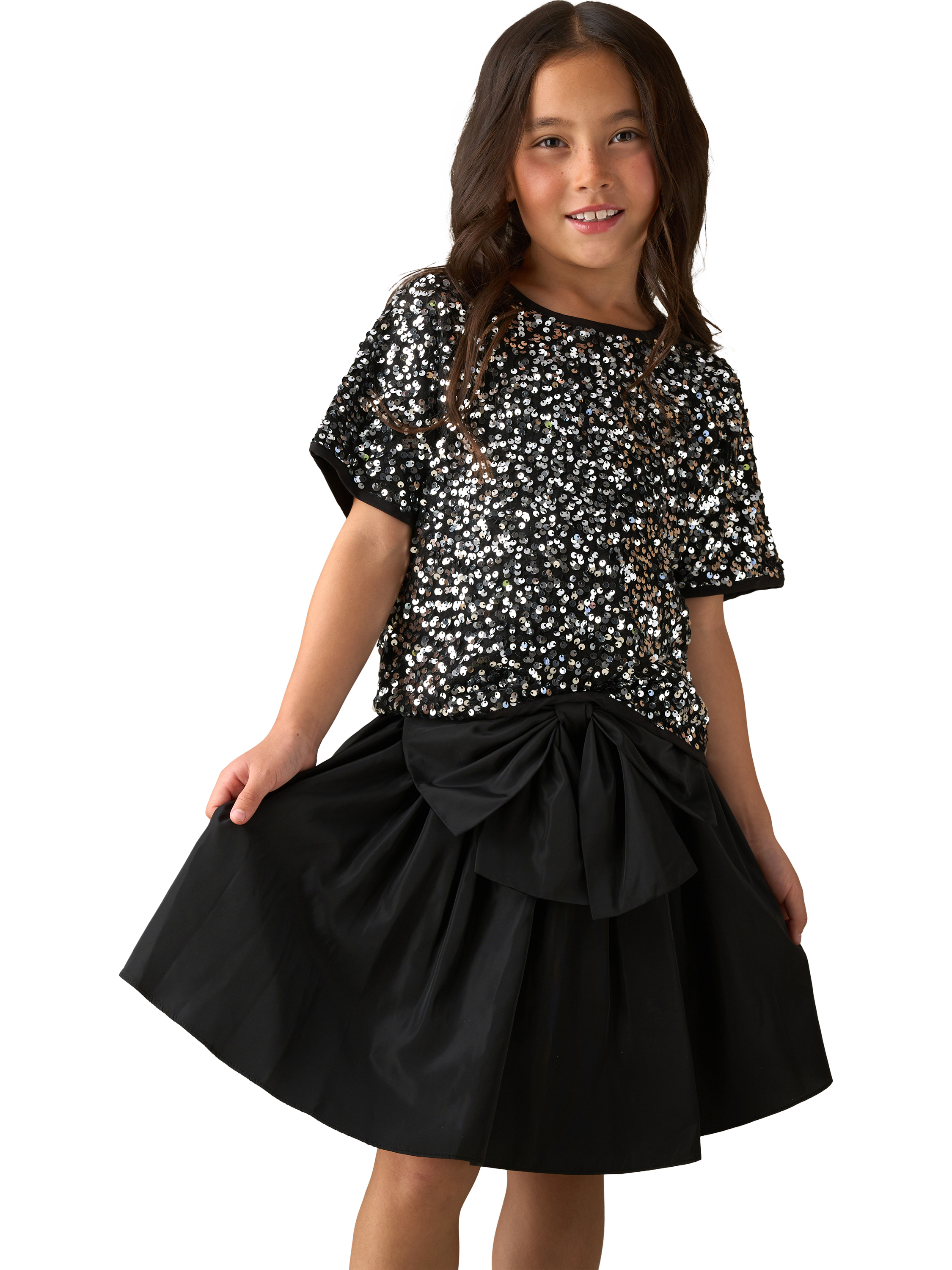 Product image 1 of 3, which shows Angel & Rocket Kids' Tafetta Bow Skirt, Black, 3 years