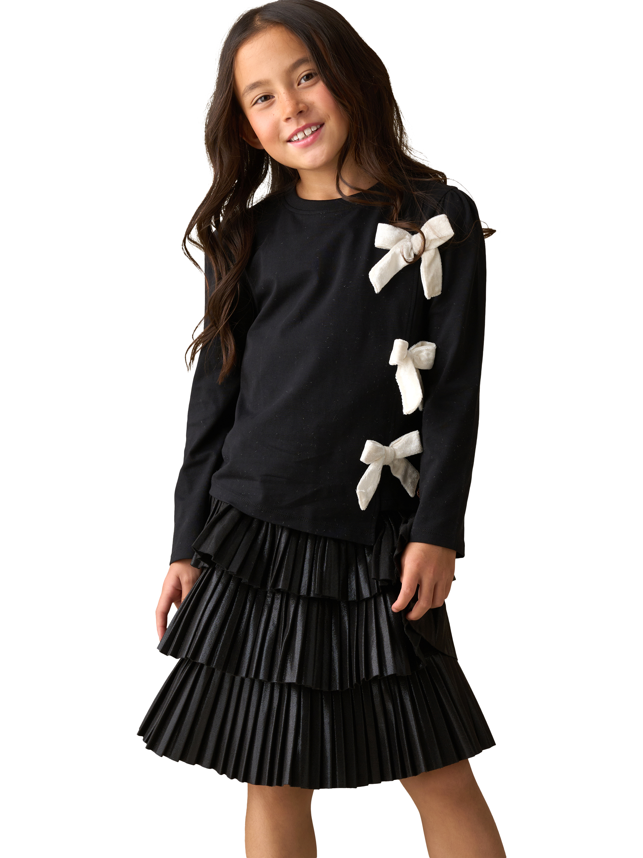 Product image 3 of 7, which shows Angel & Rocket  Kids' Cotton Blend Asymmetric Bow Top, Black, 3-4 years
