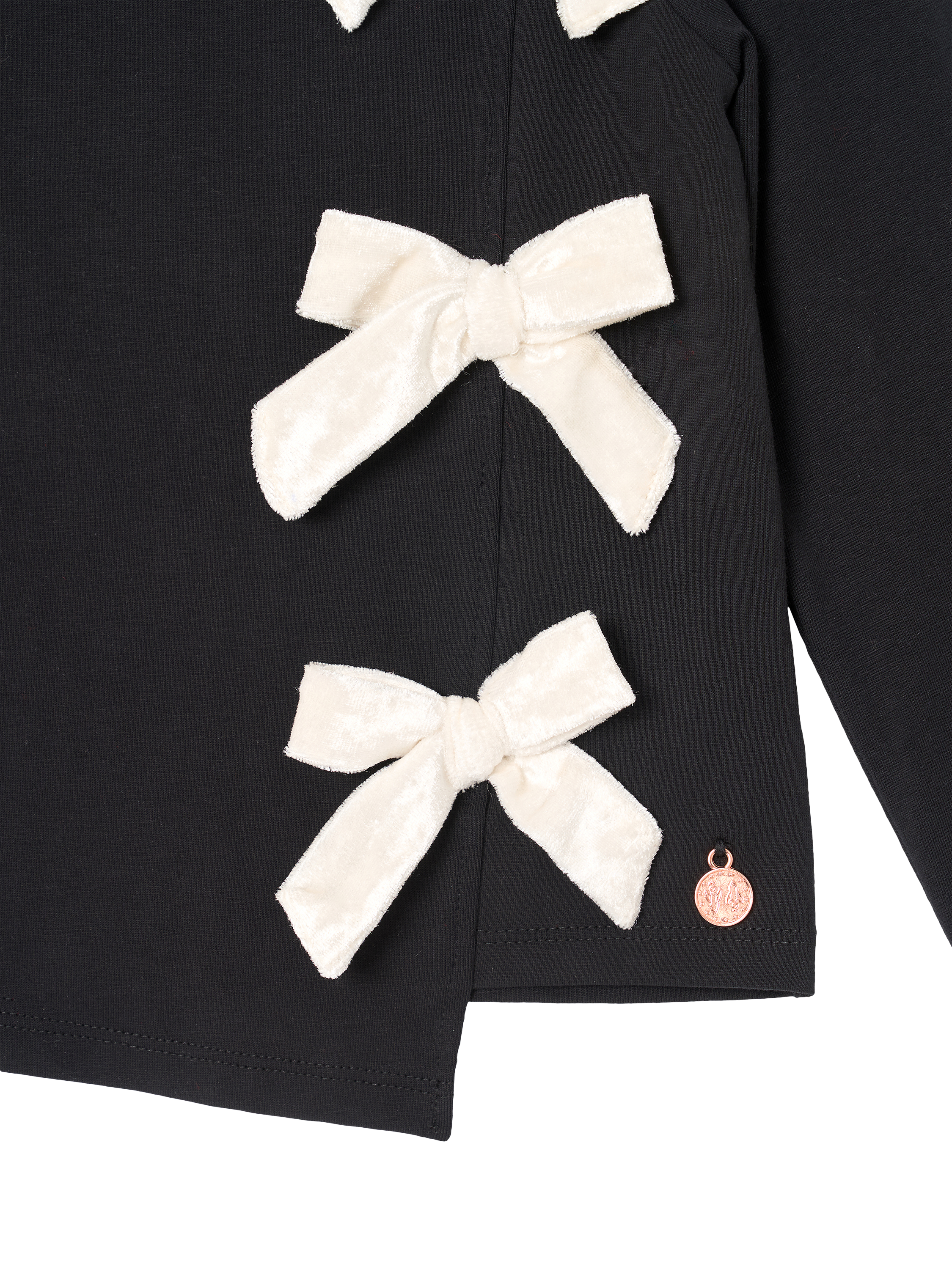 Product image 7 of 7, which shows Angel & Rocket  Kids' Cotton Blend Asymmetric Bow Top, Black, 3-4 years