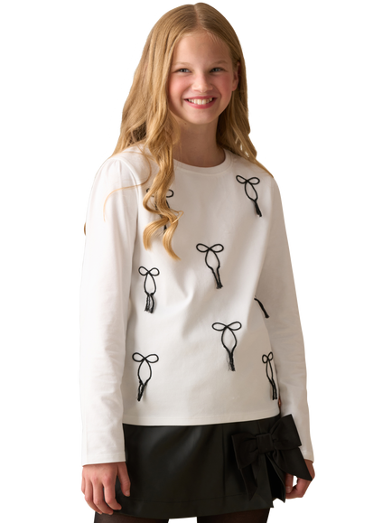 Angel & Rocket Kids' Cotton Blend Embroidered Bow Sweater - view 2, White