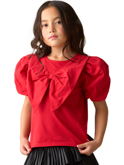 Angel & Rocket Kids' Cotton Blend Bow Collar Puff Sleeve T-Shirt, Red