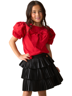 Angel & Rocket Kids' Cotton Blend Bow Collar Puff Sleeve T-Shirt - view 2, Red