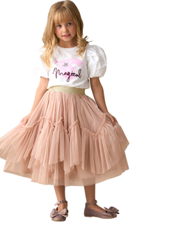 Angel & Rocket Kids' Cotton Blend Embroidered Puff Sleeve T-Shirt - view 2, White