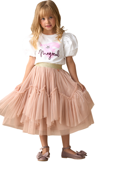 Angel & Rocket Kids' Cotton Blend Embroidered Puff Sleeve T-Shirt - view 2, White