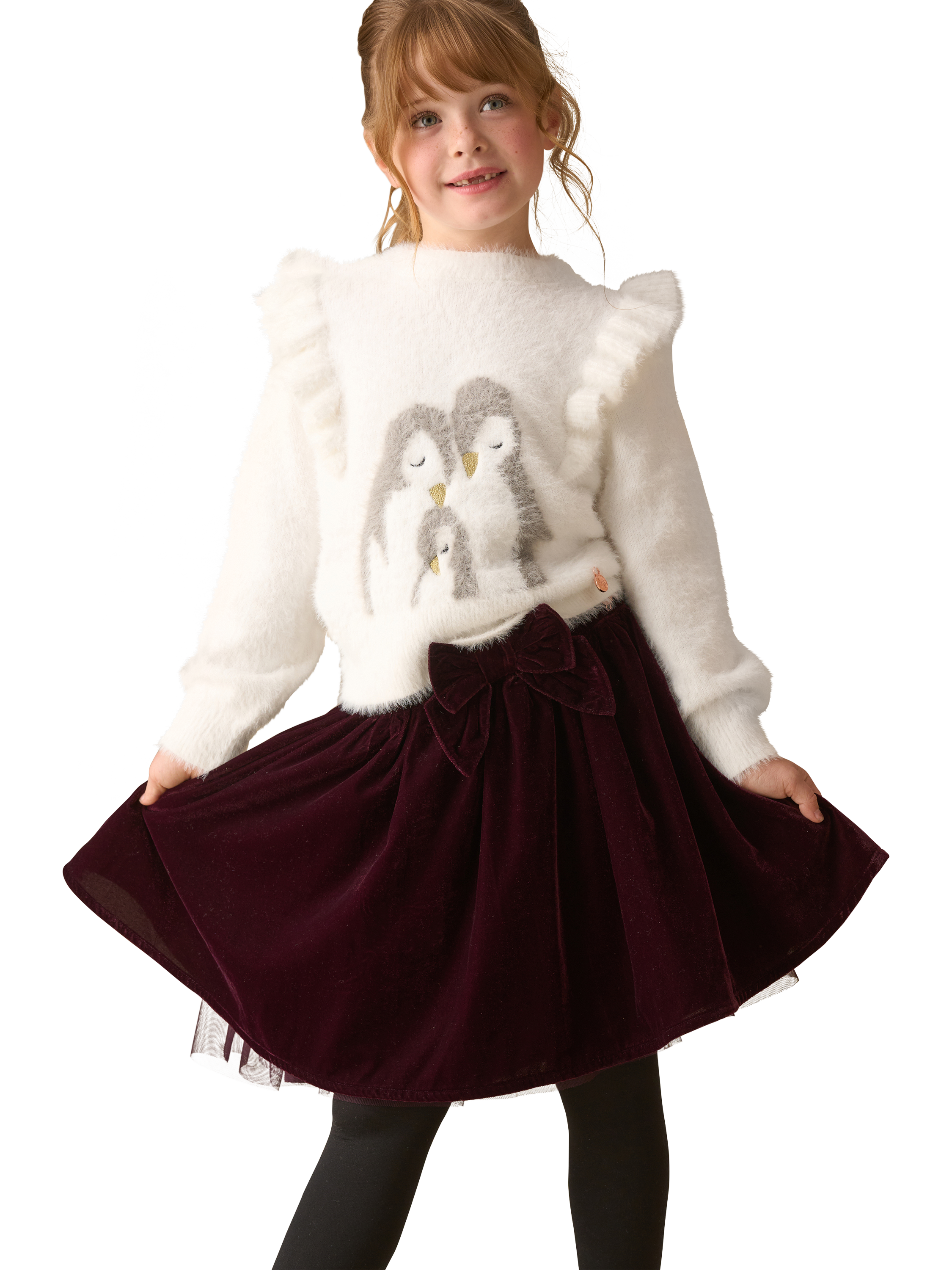 Product image 2 of 7, which shows Angel & Rocket Kids' Penguin Jumper, Ivory, 3-4 years
