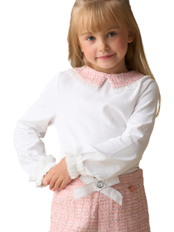 Angel & Rocket Kids' Cotton Blend Tweed Collar Long Sleeve Jersey Top, White
