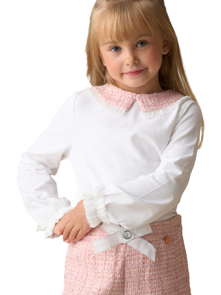 Angel & Rocket Kids' Cotton Blend Tweed Collar Long Sleeve Jersey Top, White