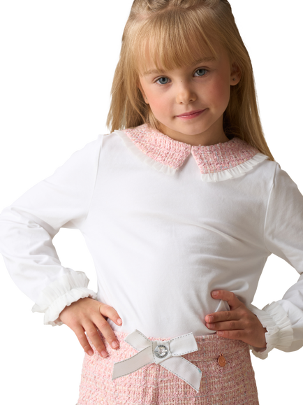 Angel & Rocket Kids' Cotton Blend Tweed Collar Long Sleeve Jersey Top - view 2, White