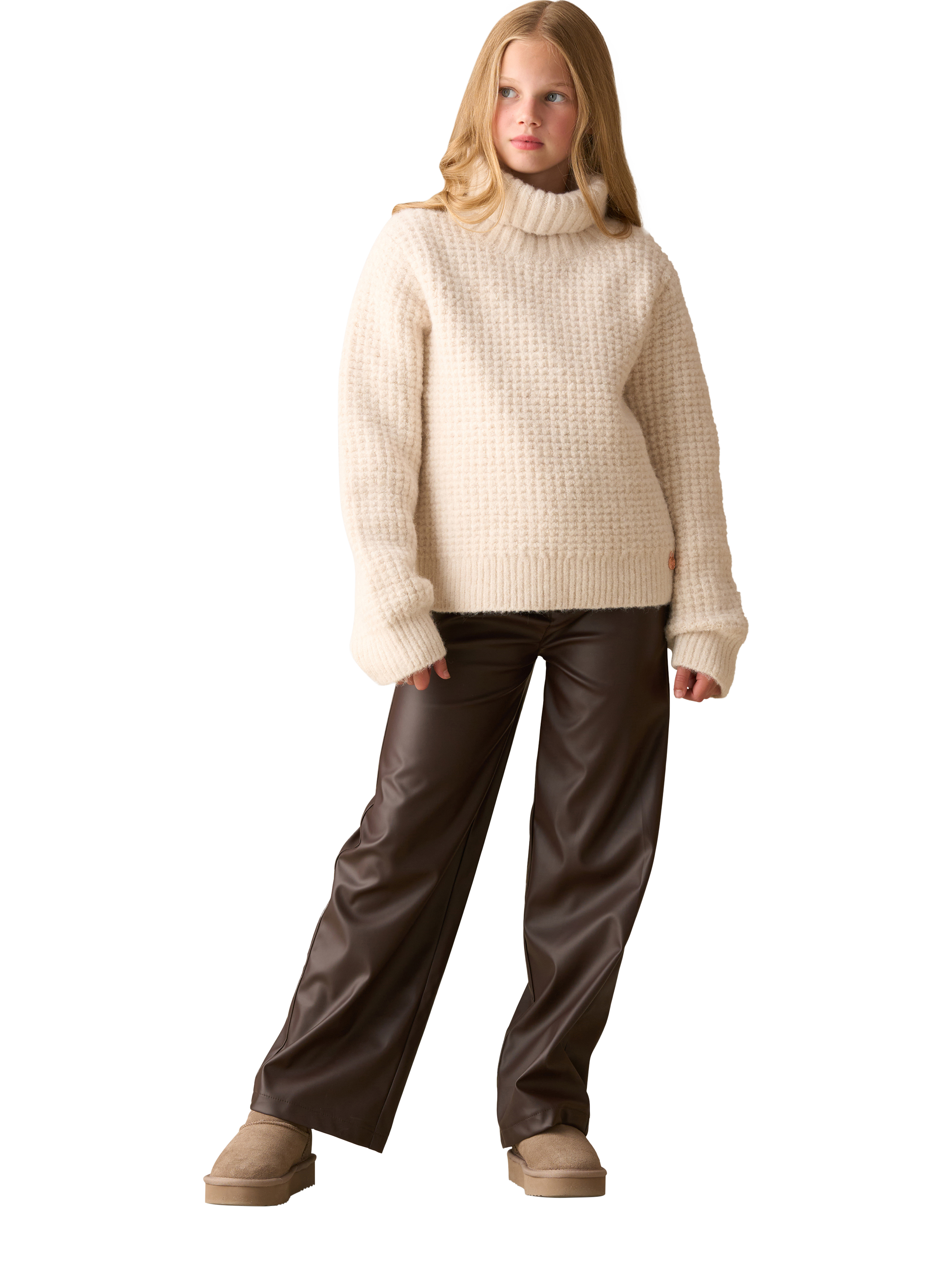 Product image 2 of 6, which shows Angel & Rocket Kids' Chunky Rollneck Jumper, Cream, 5-6 years