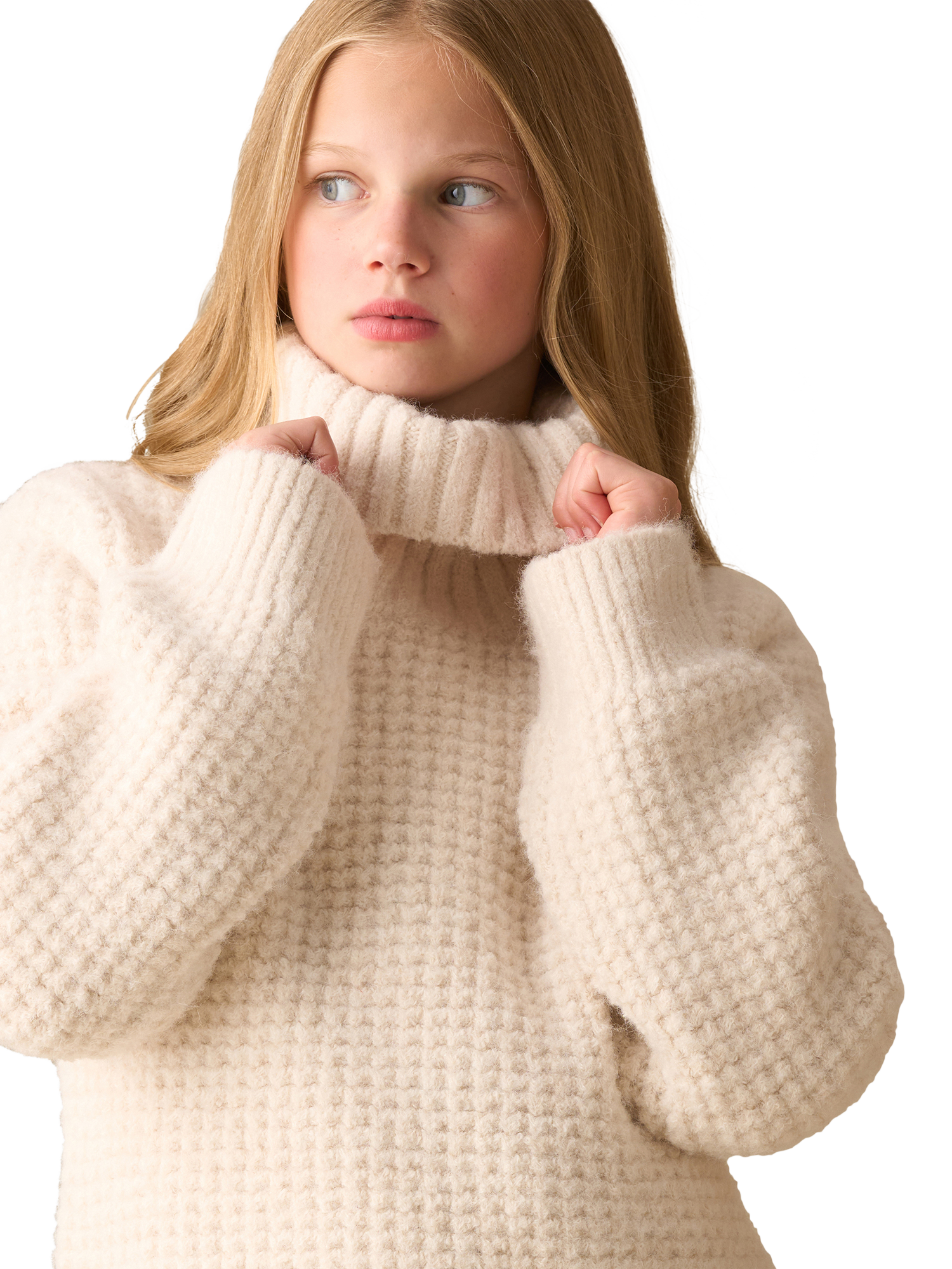 Product image 3 of 6, which shows Angel & Rocket Kids' Chunky Rollneck Jumper, Cream, 5-6 years