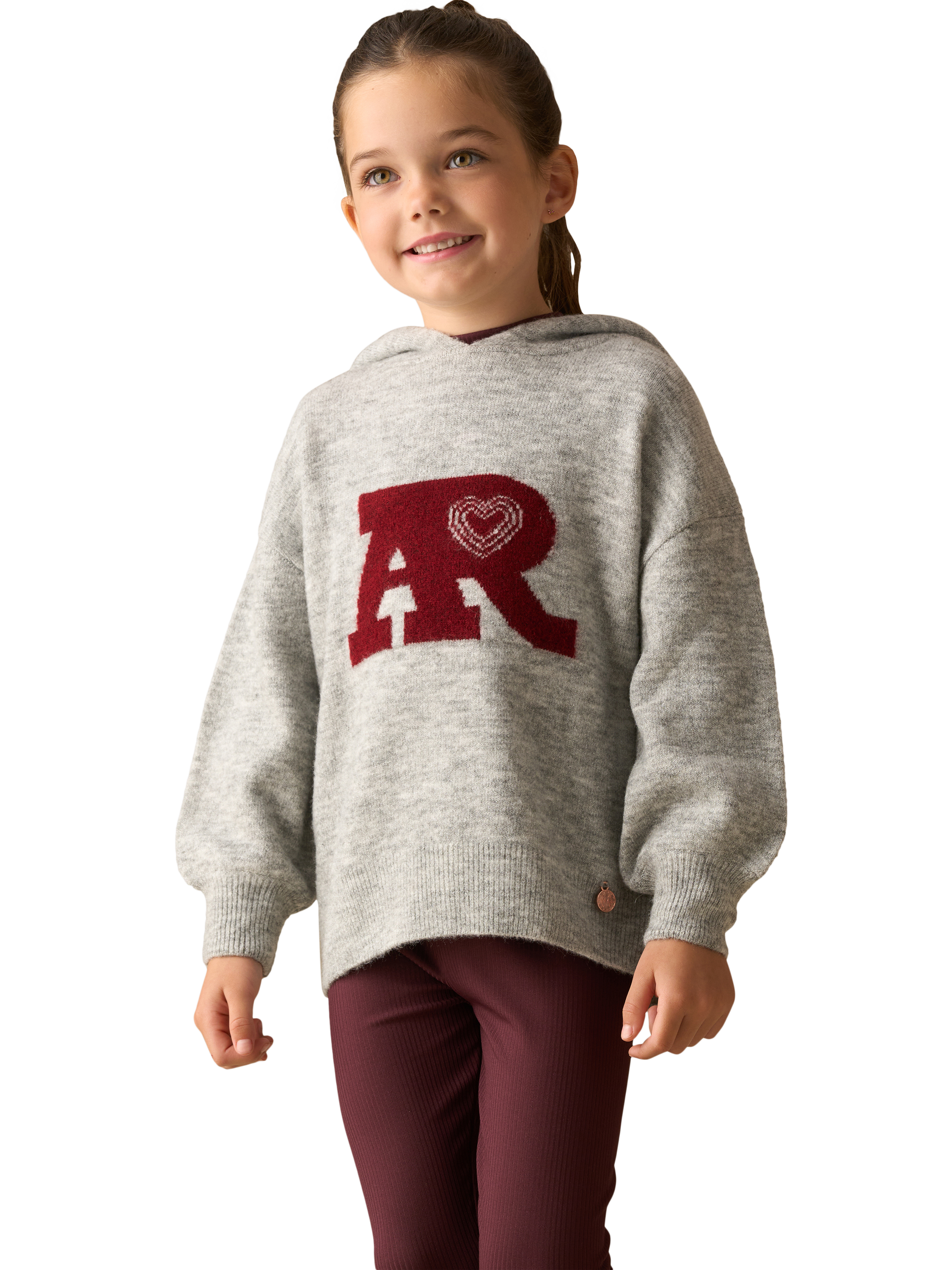 Product image 1 of 8, which shows Angel & Rocket Kids' Knitted Varsity Hoodie, Grey, 3-4 years