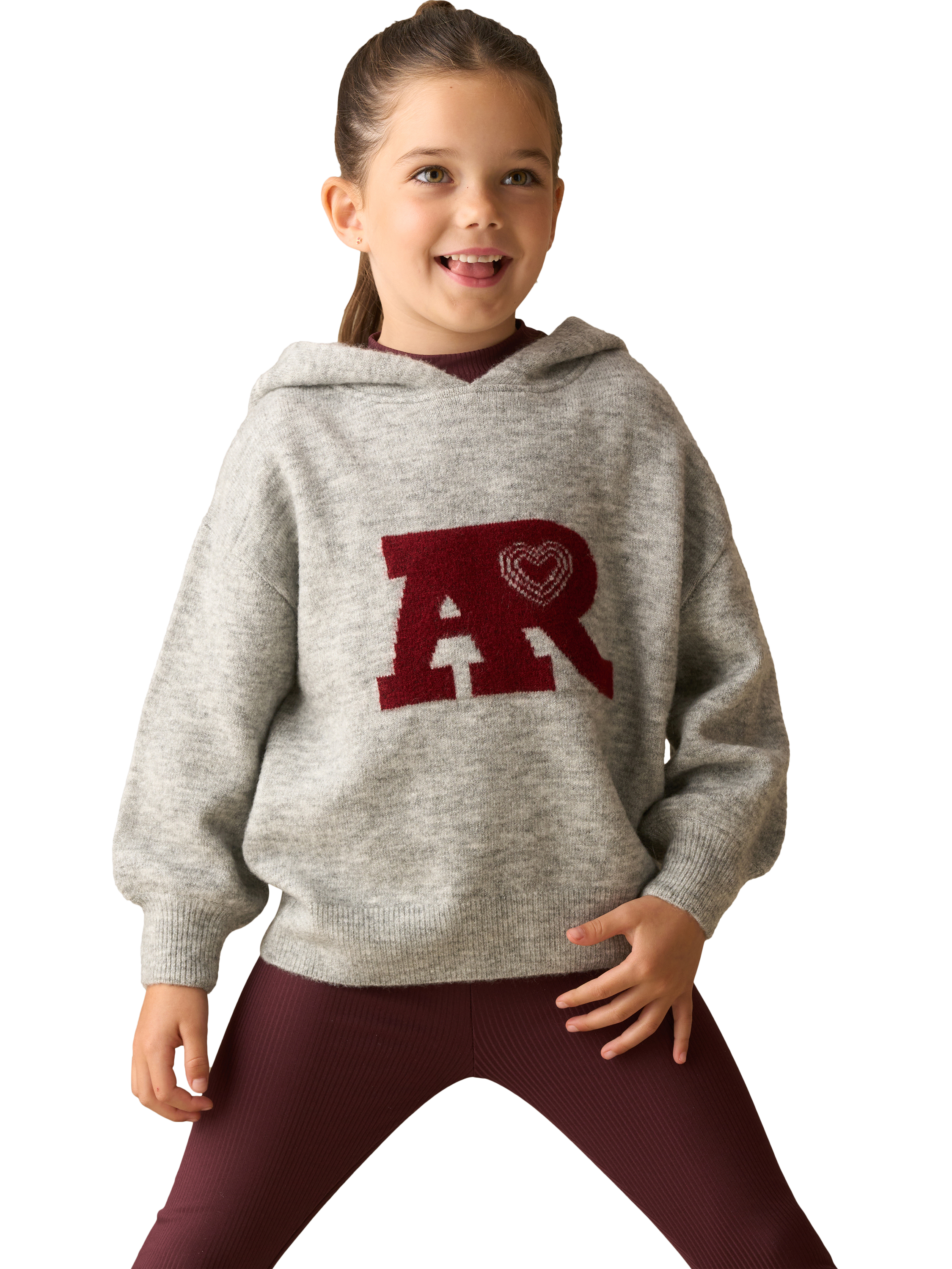 Product image 2 of 8, which shows Angel & Rocket Kids' Knitted Varsity Hoodie, Grey, 3-4 years