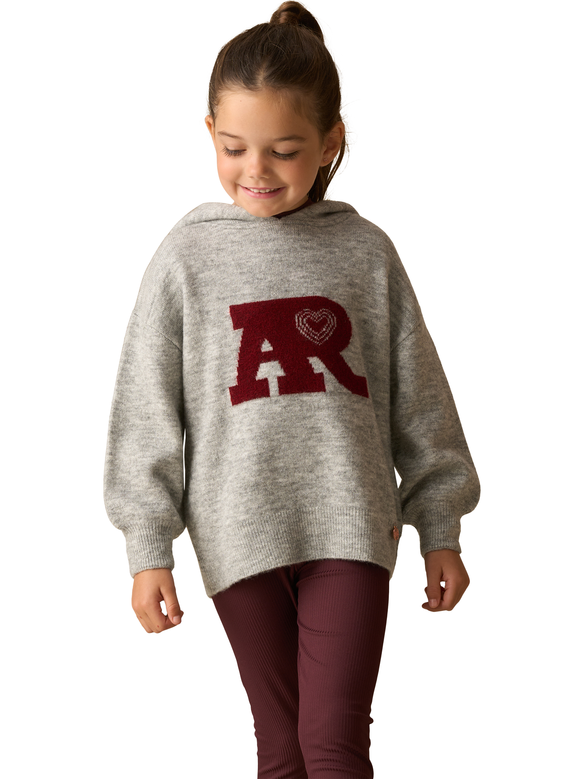 Product image 5 of 8, which shows Angel & Rocket Kids' Knitted Varsity Hoodie, Grey, 3-4 years