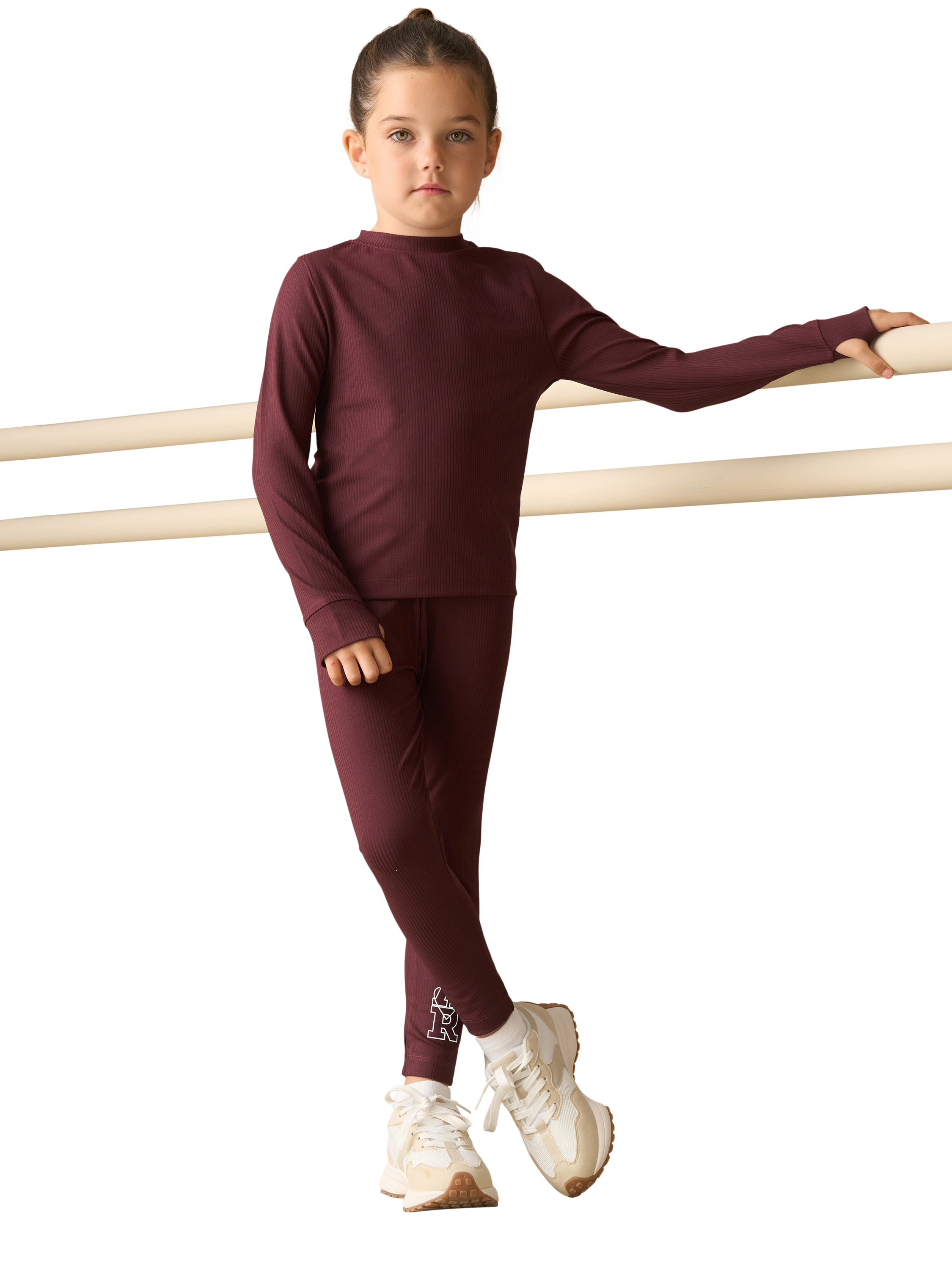 Product image 1 of 8, which shows Angel & Rocket Kids' Ultimate Active Long Sleeved Top, Burgundy, 3-4 years