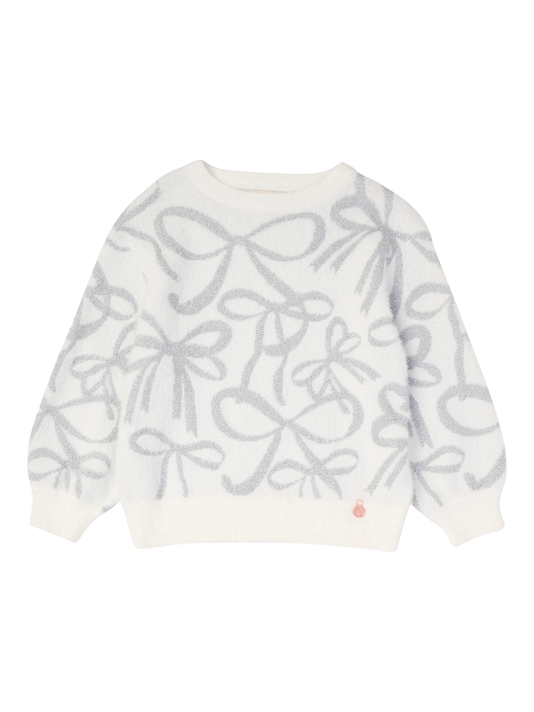 Product image 6 of 8, which shows Angel & Rocket Kids' Silver Bow Jumper, White, 3-4 years