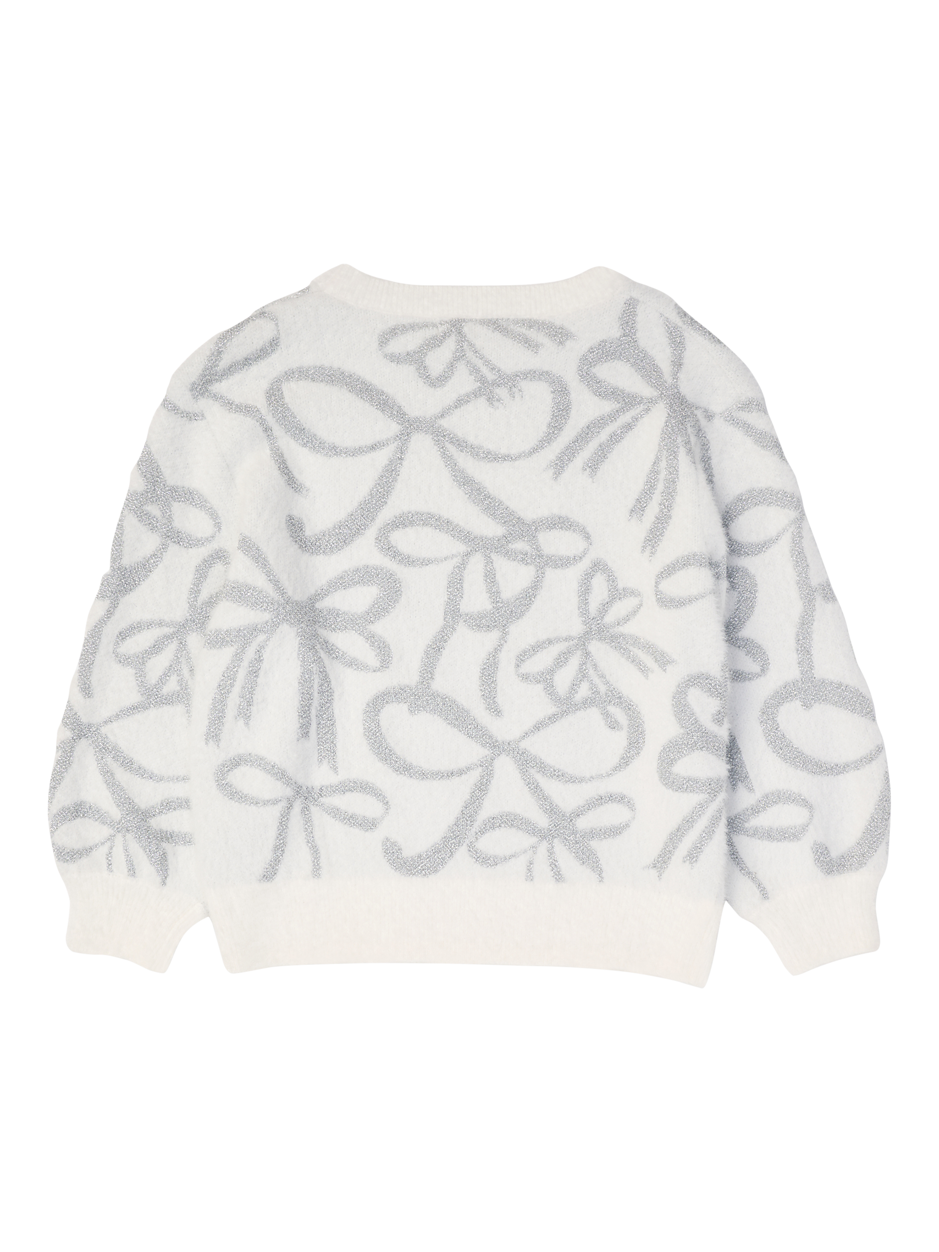 Product image 7 of 8, which shows Angel & Rocket Kids' Silver Bow Jumper, White, 3-4 years