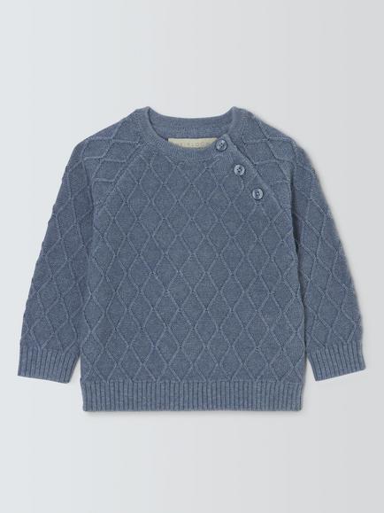 John Lewis Heirloom Collection Baby Diamond Knit Jumper, Blue, Gc-187 Waterfont