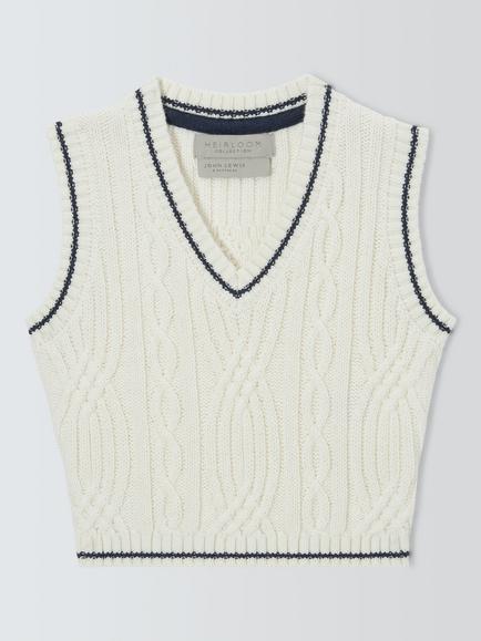 John Lewis Heirloom Collection Baby Cable Knit Vest, Starch, Gc-1106/Starch