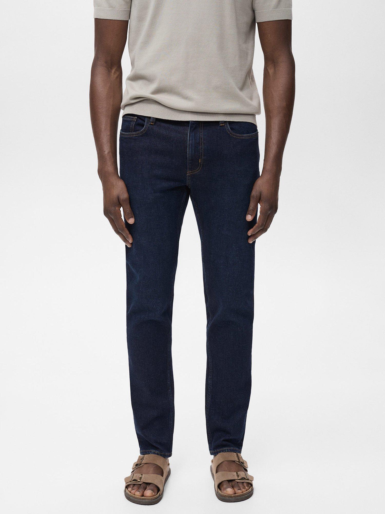Product image 1 of 8, which shows Mango Jan Slim Fit Mid Rise Jeans, Dark Blue, 29