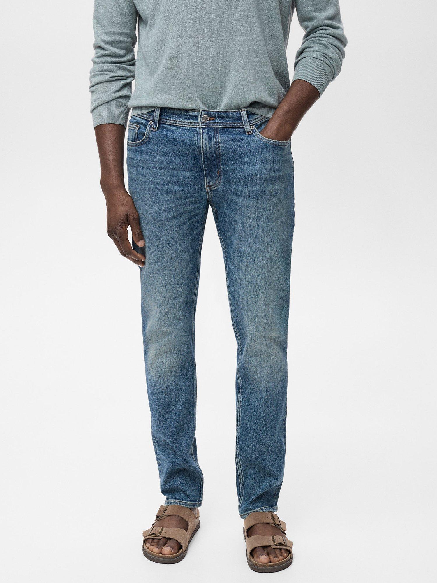 Product image 1 of 8, which shows Mango Jan Slim Fit Mid Rise Jeans, Mid Blue, 29