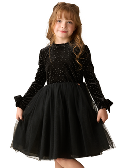 Angel & Rocket Kids' Beaded Velvet Tulle Midi Dress, Black