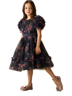 Angel & Rocket Kids' Florence Floral Short Sleeve Midi Dress - view 2, Navy/Multi