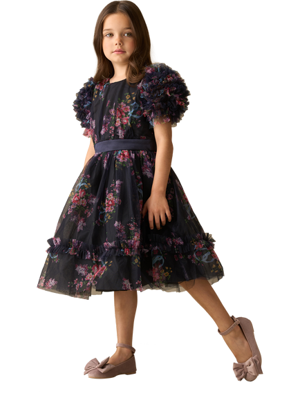 Angel & Rocket Kids' Florence Floral Short Sleeve Midi Dress - view 2, Navy/Multi