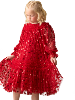 Angel & Rocket Kids' Long Sleeved Ruffle Mesh Dress, Red, Red