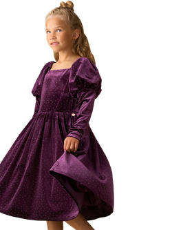 Angel & Rocket Kids' Diamante Puff Sleeve Midi Dress, Purple