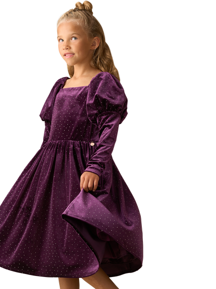 Angel & Rocket Kids' Diamante Puff Sleeve Midi Dress, Purple