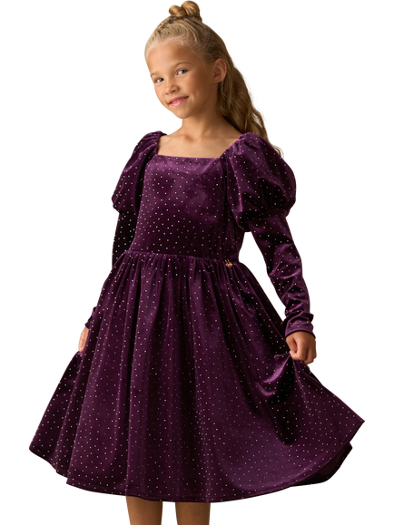 Angel & Rocket Kids' Diamante Puff Sleeve Midi Dress - view 2, Purple